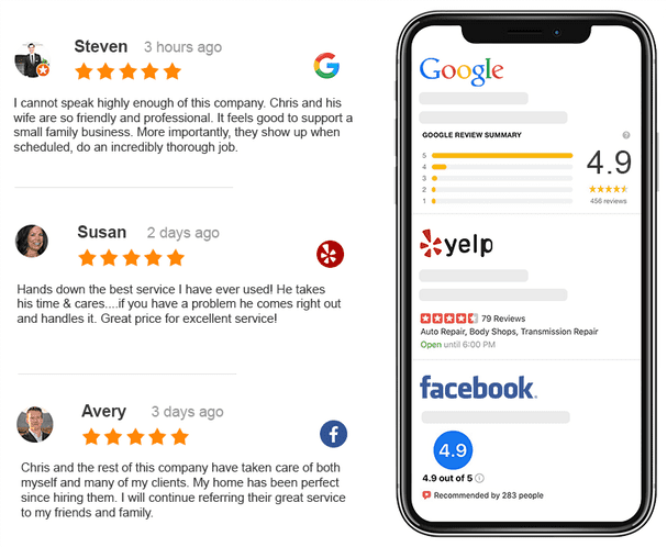 Reviews from Google, Yelp, and Facebook